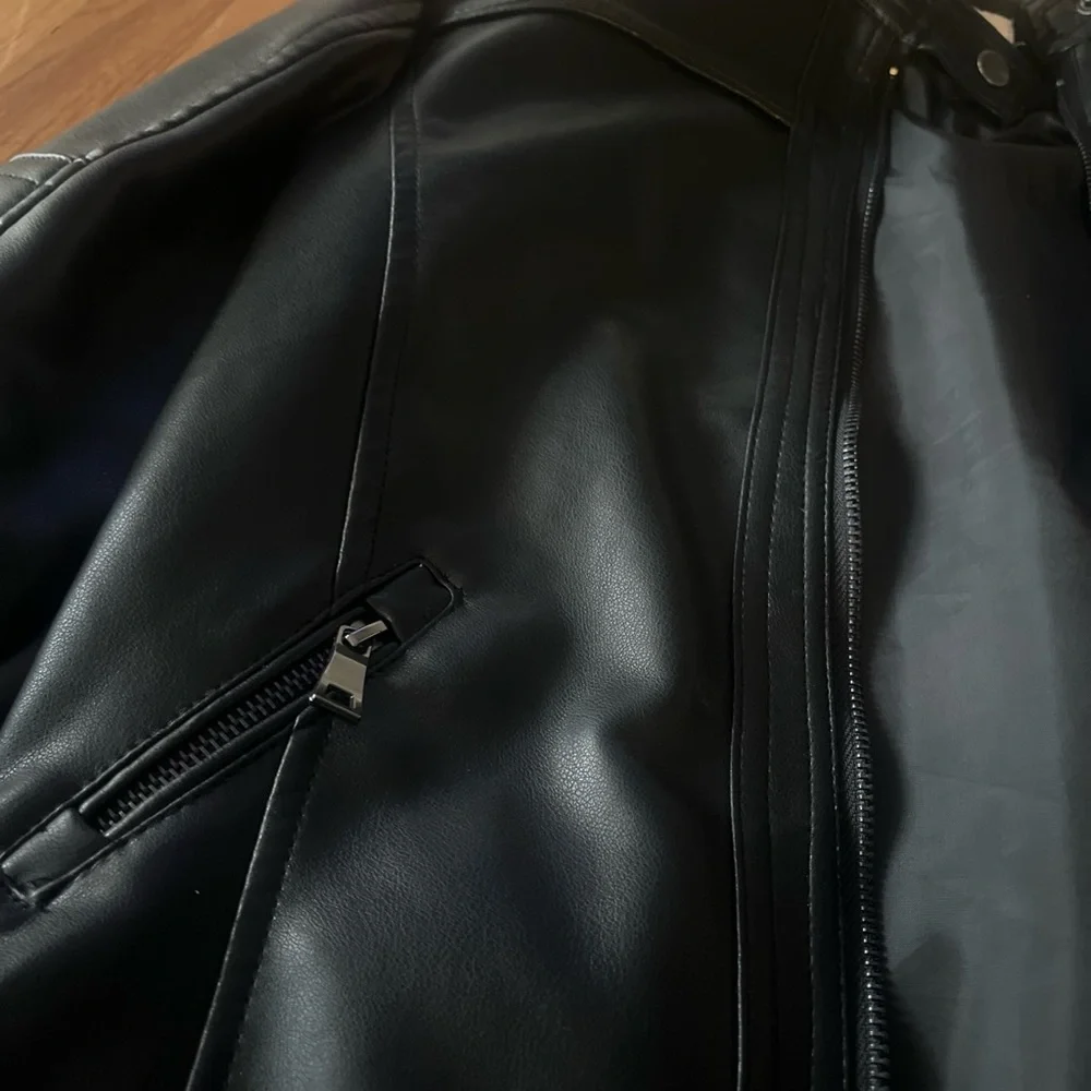 Men's Black Faux Leather Jacket - Classic Zip Front